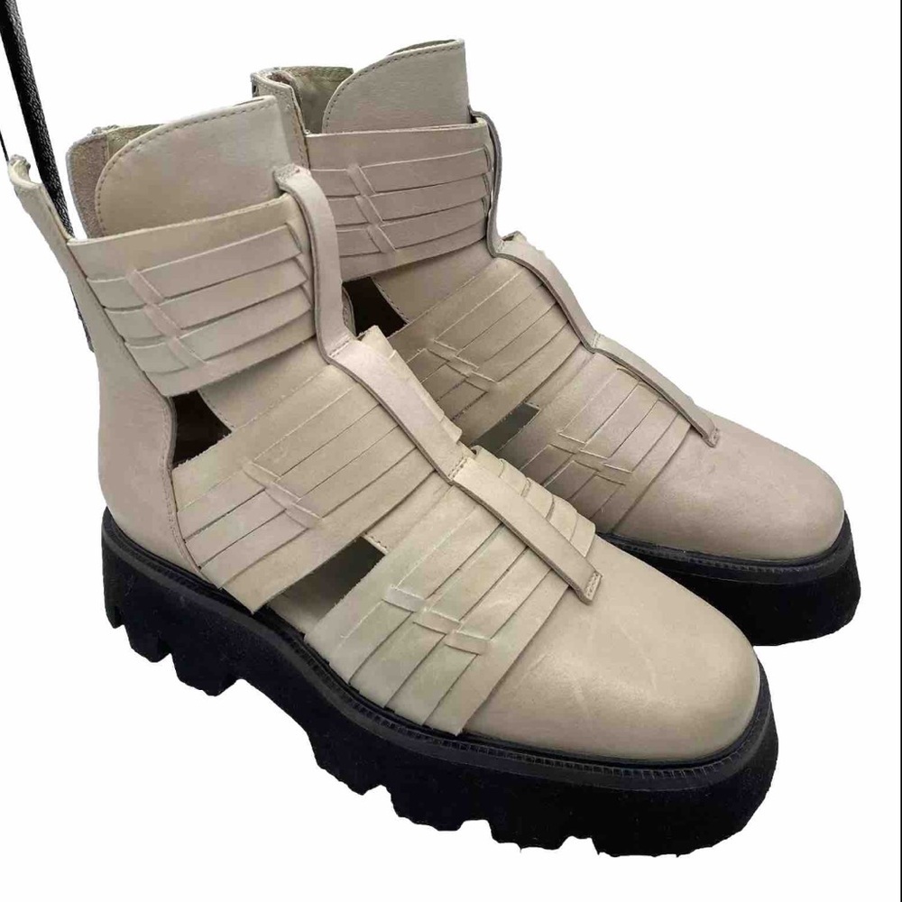 Free People Hydra Huarache Lug Boot Leather Sand Zip 36 Platform Romantic Goth